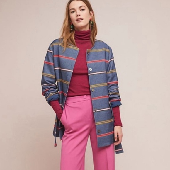 NWT Anthropologie DOLAN Piccadilly Belted Tweed Striped Jacket, size XS - Picture 1 of 12